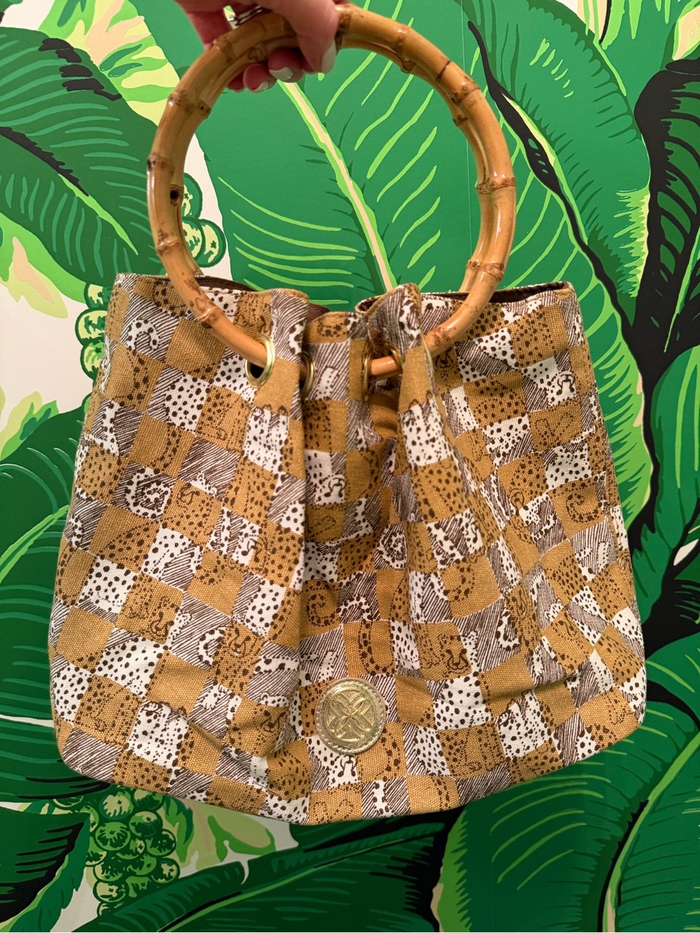 NWT Lilly Pulitzer Bamboo Bag Iced Latte Lil Cheetah Checks - Picture 11 of 16